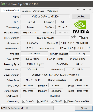GPU Vendor Specifications